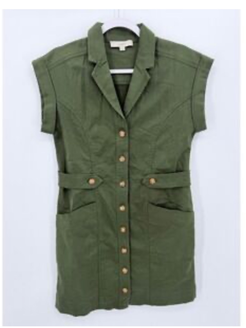 Ann Taylor Loft 14 Sleeveless Utility Button-Front Jacket - Olive Green